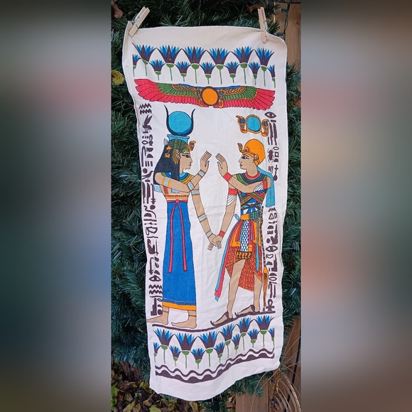 Egypt Cotton Fabric Colorful, Heiroglyphics 30" x 15" - Picture 2 of 6